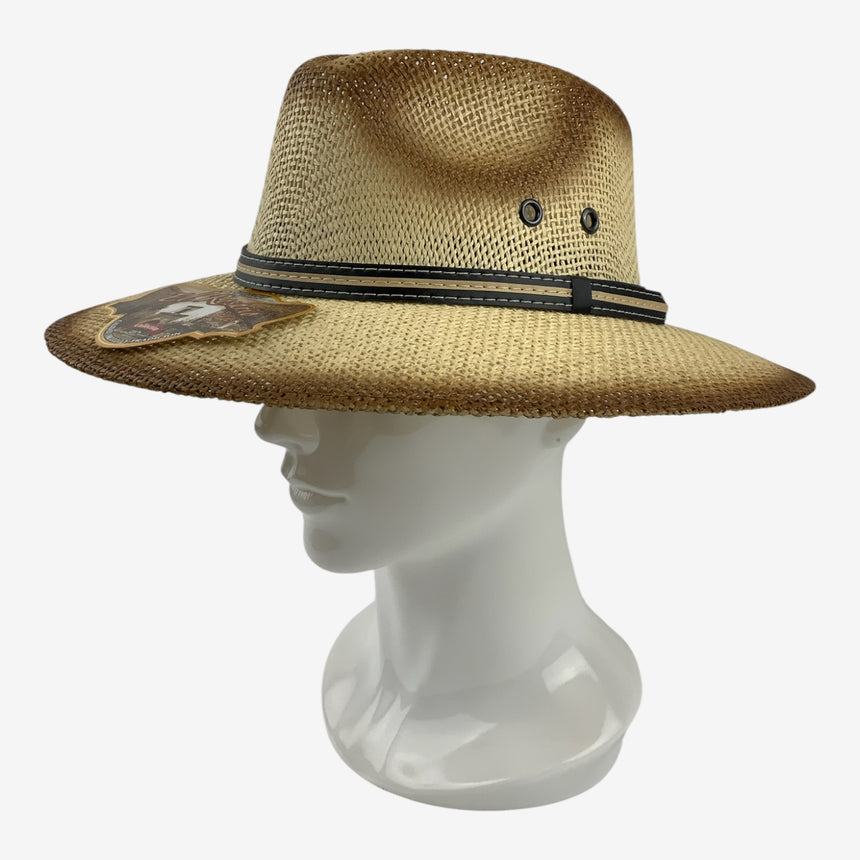 Wide-Brim Woven Straw Safari — Burnt Edge & Braided Band | Hats