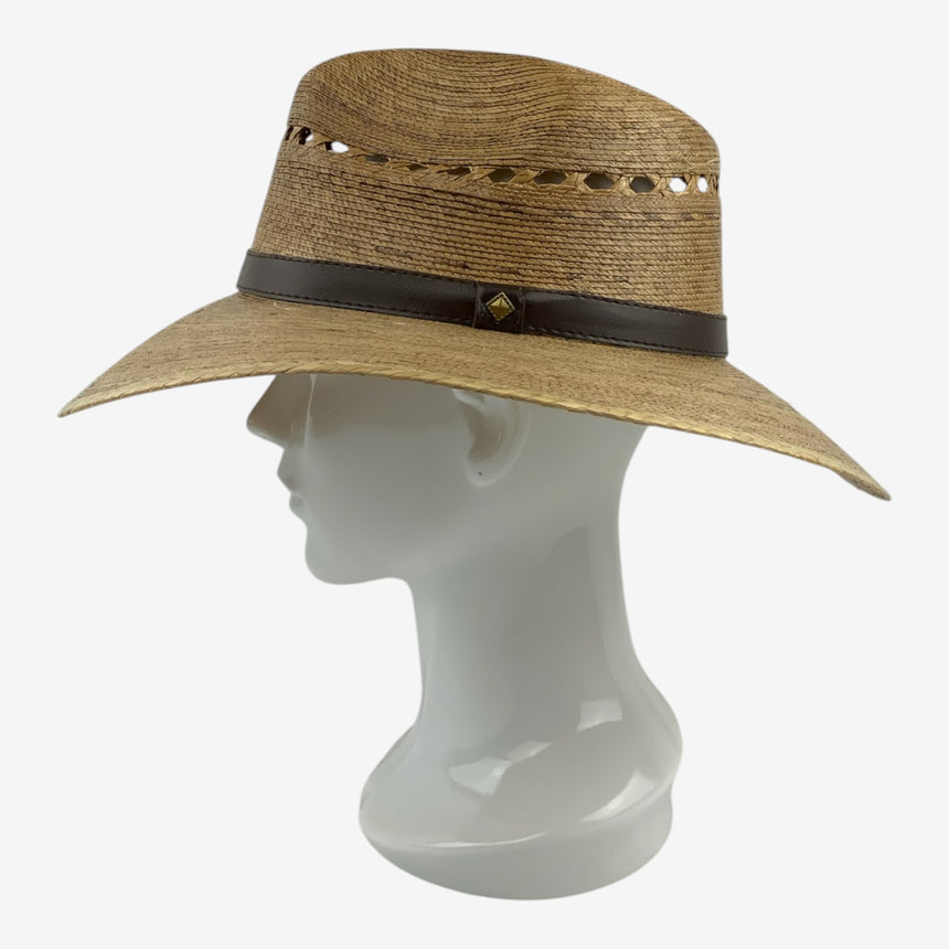 Vented Palm Straw Wide-Brim Western Hat with Leather Band | Hats