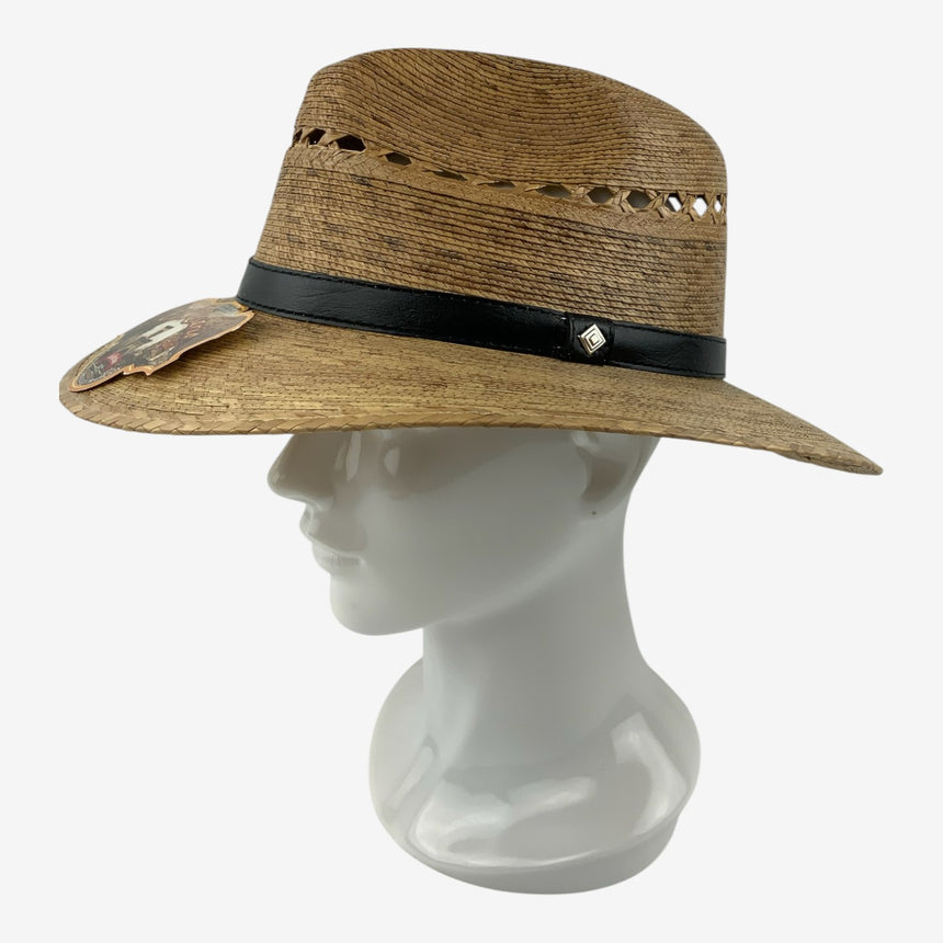 Vented Palm Straw Wide-Brim Western Hat with Leather Band | Hats