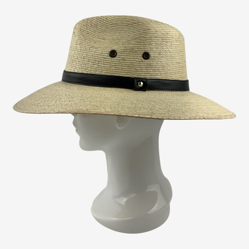 Wide-Brim Palm Straw Safari Hat with Leather Band | Hats