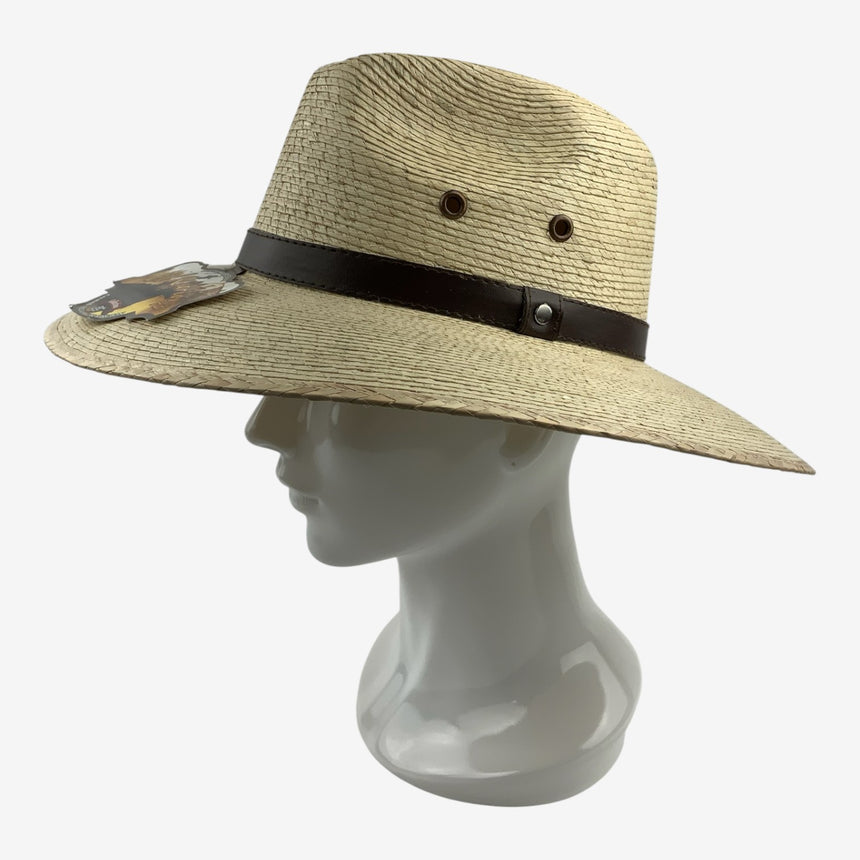 Wide-Brim Palm Straw Safari Hat with Leather Band | Hats
