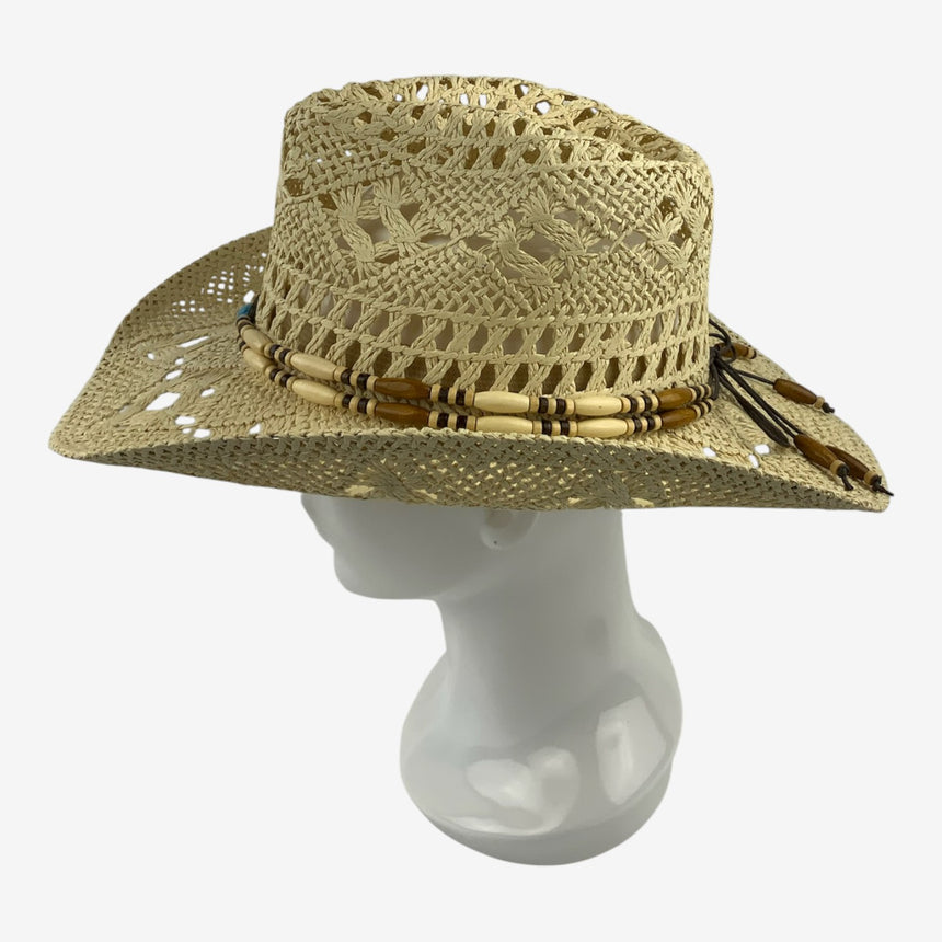 Crochet Straw Cowgirl Hat with Turquoise Beaded Hatband | Hats