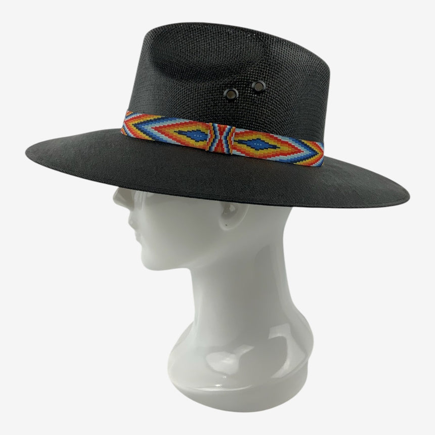 Wide-Brim Western Straw Hat with Colorful Beaded Band | Hats