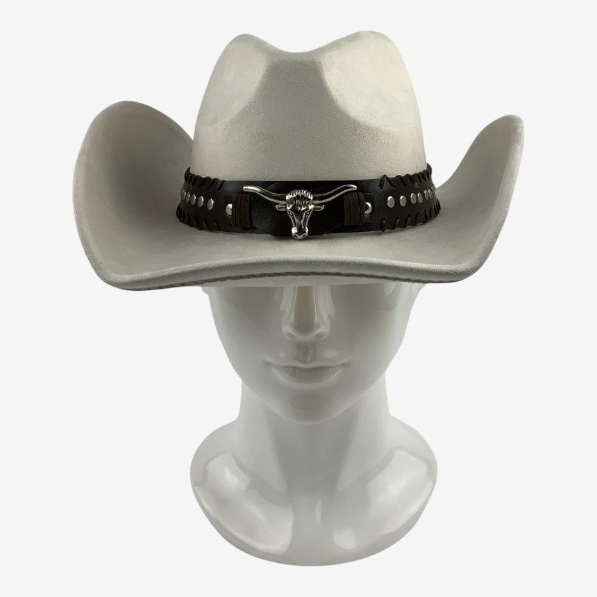 Ivory Felt Cowboy Hat with Longhorn Emblem and Studded Band | Hats