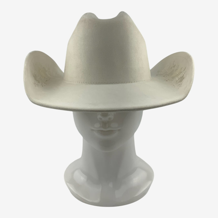Ivory Felt Cowboy Hat with Floral Embossed Brim Detailing | Hats