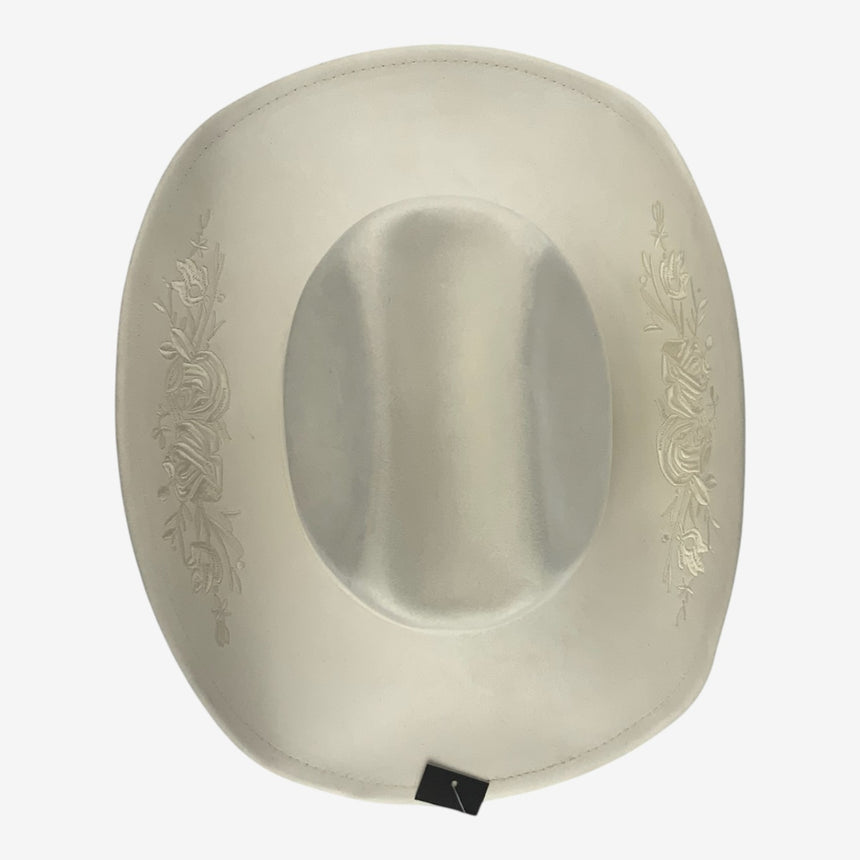 Ivory Felt Cowboy Hat with Floral Embossed Brim Detailing | Hats
