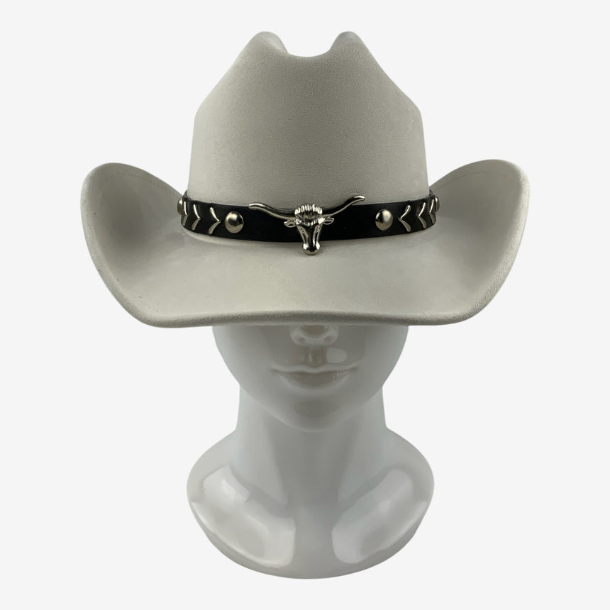 Ivory Felt Cowboy Hat with Longhorn Emblem and Studded Band | Hats