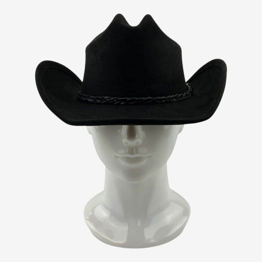 Black Felt Cowboy Hat with Braided Band, Upturned Brim | Hats