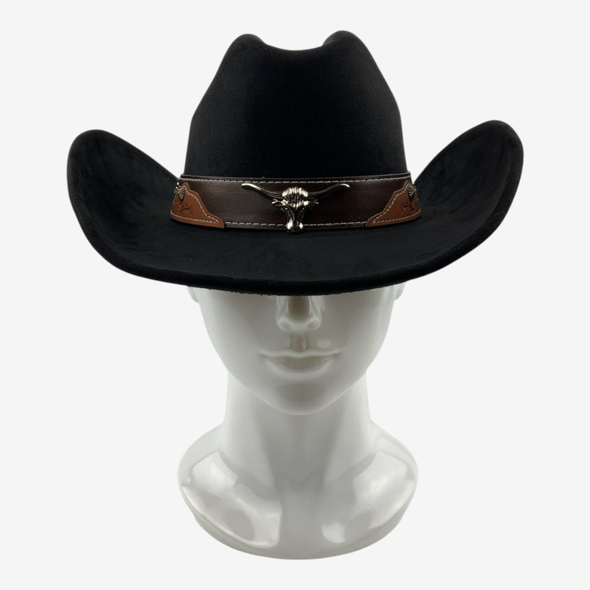 Black Felt Cowboy Hat with Longhorn Emblem and Studded Band | Hats