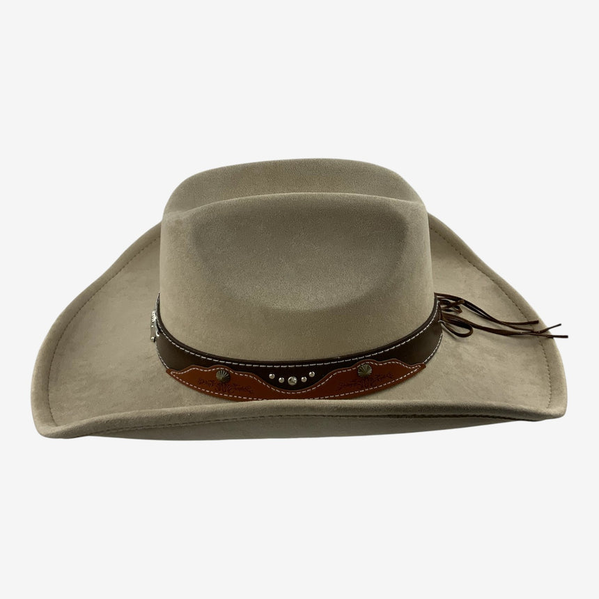 Bone Felt Cowboy Hat with Longhorn Emblem and Studded Band | Hats