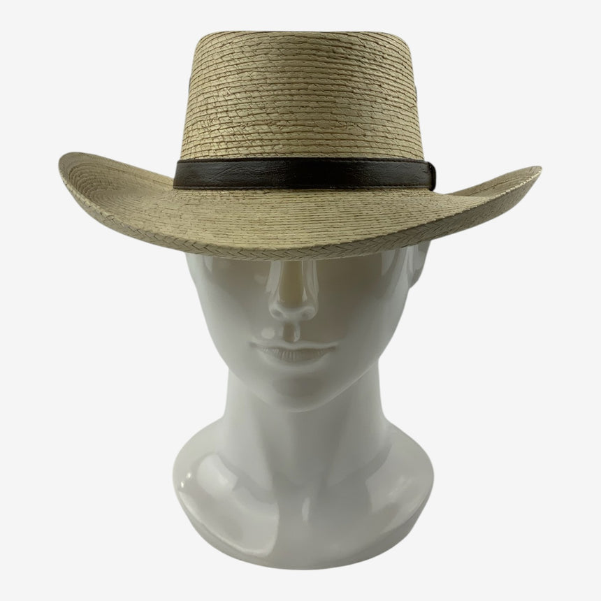 Woven Palm Straw Western Hat with Leather Band & Vent Eyelets | Hats