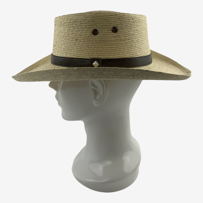 Woven Palm Straw Western Hat with Leather Band & Vent Eyelets | Hats