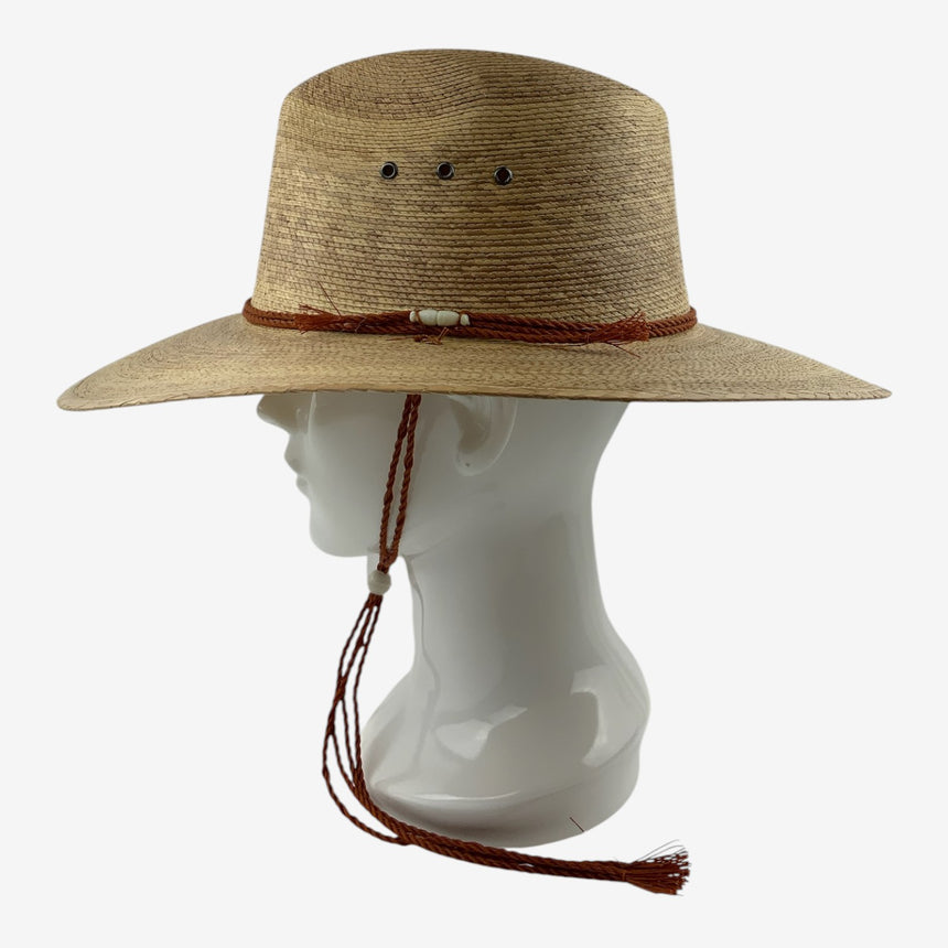Wide-Brim Palm Straw Cowboy Hat with Braided Chin Cord | Hats