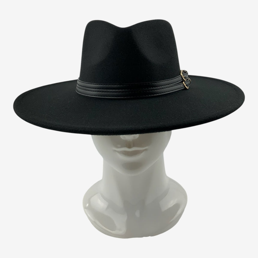 Wide-Brim Wool Felt Rancher Hat with Double-Buckle Band | Hats