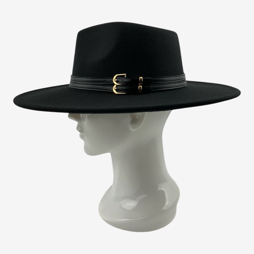 Wide-Brim Wool Felt Rancher Hat with Double-Buckle Band | Hats