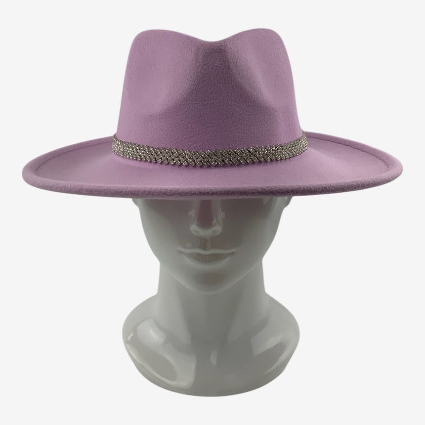 Wide-Brim Felt Fedora — Sparkling Rhinestone Hatband | Hats