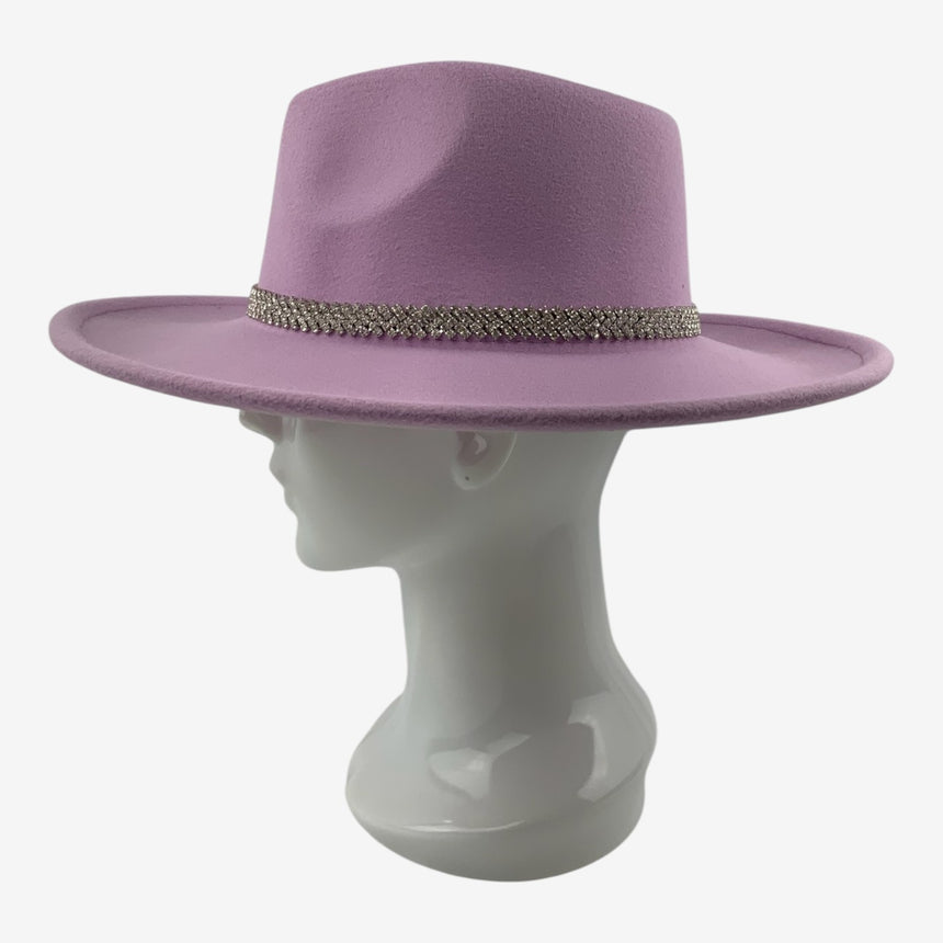 Wide-Brim Felt Fedora — Sparkling Rhinestone Hatband | Hats