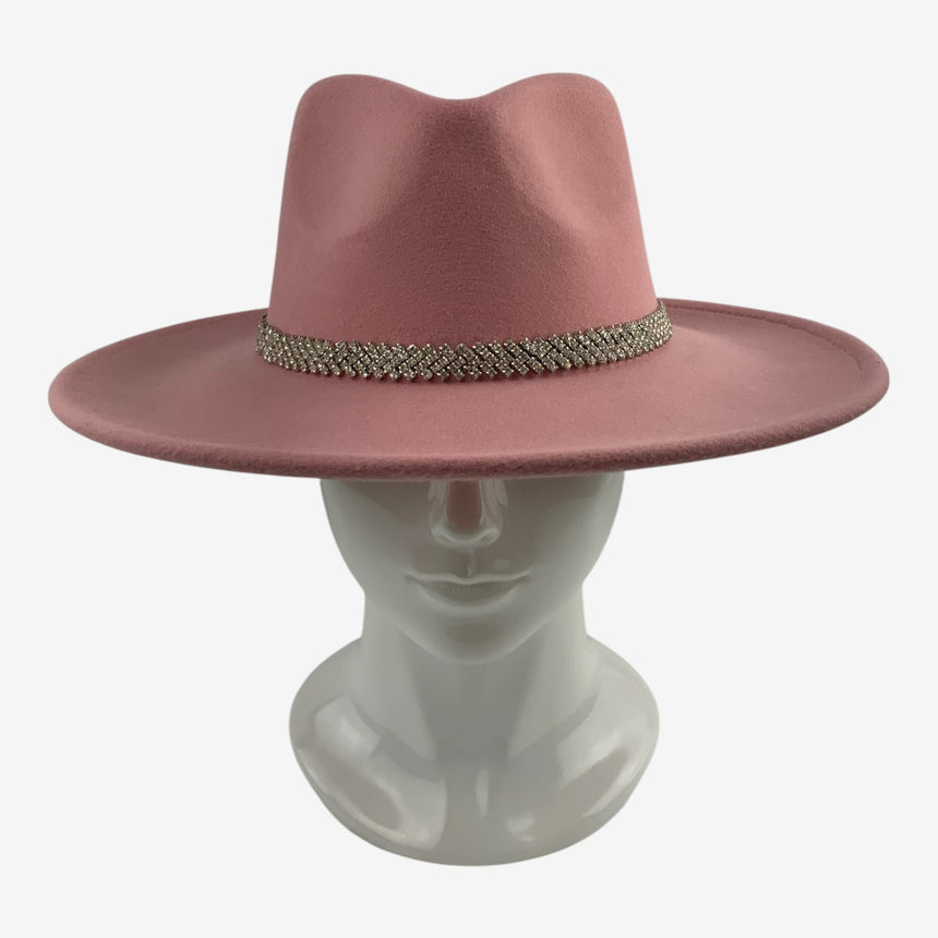 Wide-Brim Felt Fedora — Sparkling Rhinestone Hatband | Hats