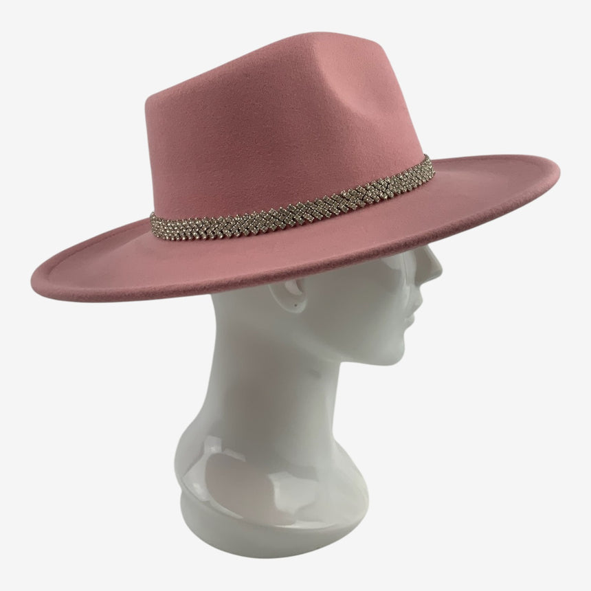Wide-Brim Felt Fedora — Sparkling Rhinestone Hatband | Hats