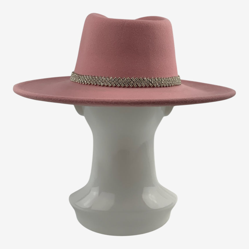 Wide-Brim Felt Fedora — Sparkling Rhinestone Hatband | Hats