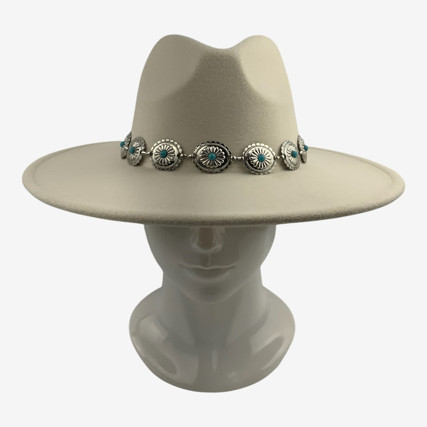 Wide-Brim Wool Felt Cowboy Hat with Turquoise Concho Band | Hats