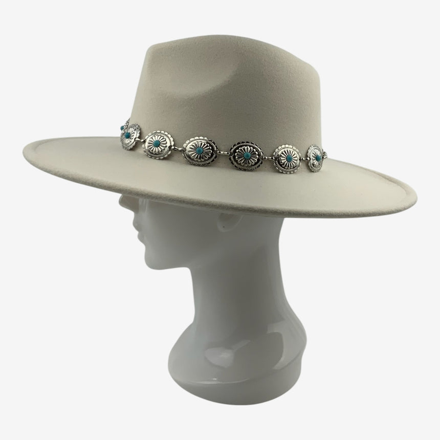 Wide-Brim Wool Felt Cowboy Hat with Turquoise Concho Band | Hats