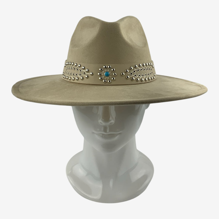 Wide-Brim Wool Felt Rancher Hat with Studded Turquoise Band | Hats