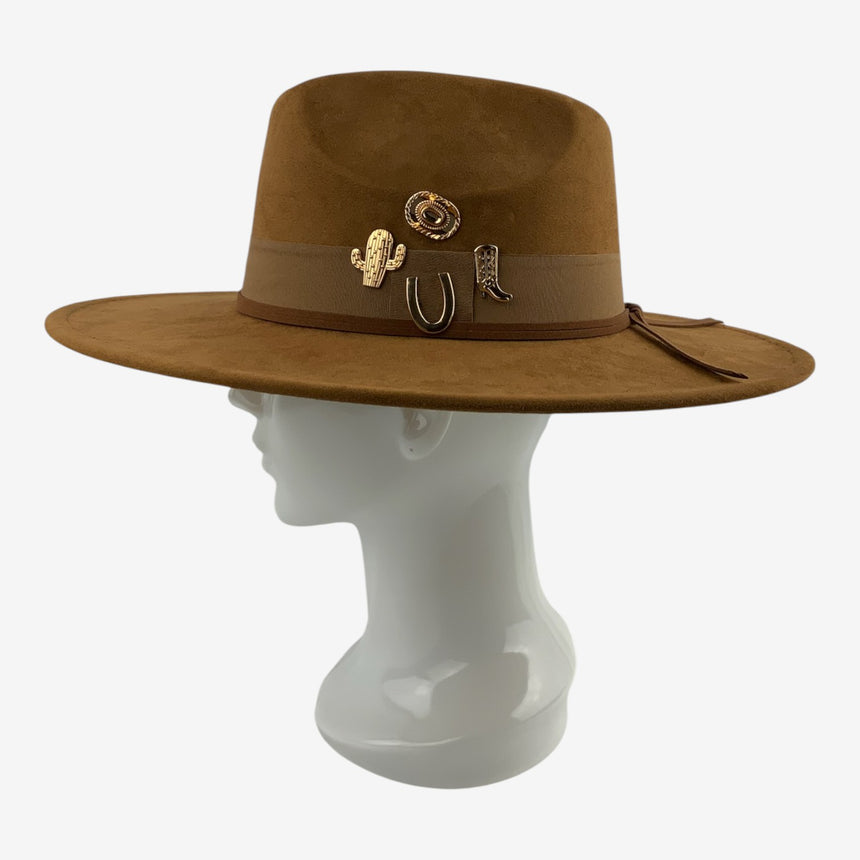 Wide-Brim Wool Felt Rancher Hat with Western Charm Pins | Hats