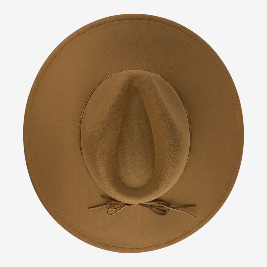 Wide-Brim Wool Felt Fedora with Southwest Embroidered Band | Hats