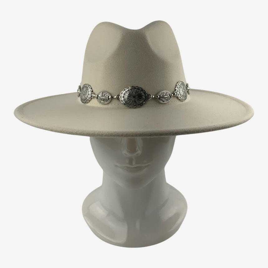 Wide-Brim Wool Felt Fedora with Silver Concho Band | Hats