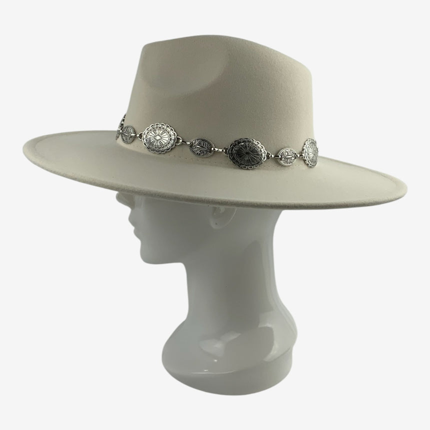 Wide-Brim Wool Felt Fedora with Silver Concho Band | Hats