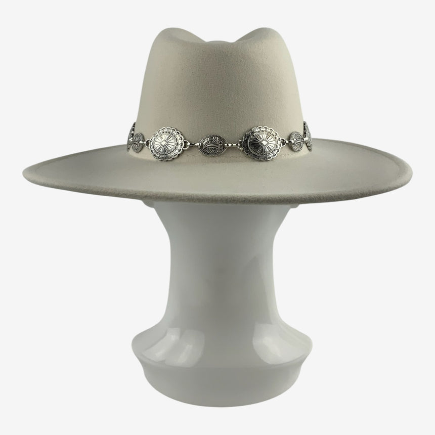 Wide-Brim Wool Felt Fedora with Silver Concho Band | Hats