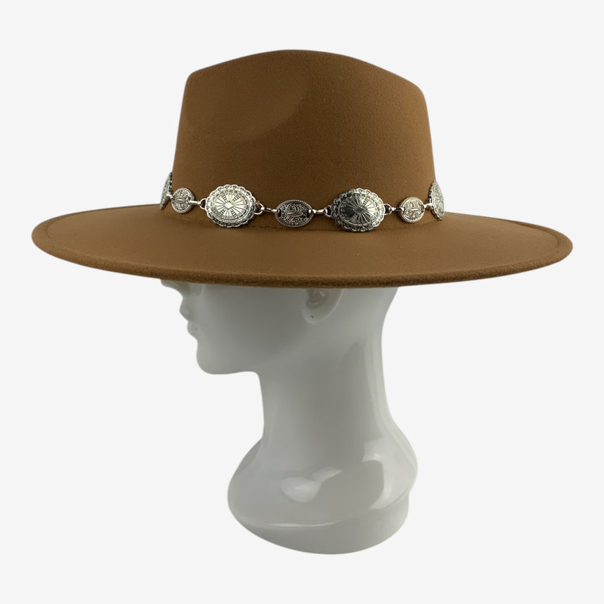 Wide-Brim Wool Felt Fedora with Silver Concho Band | Hats