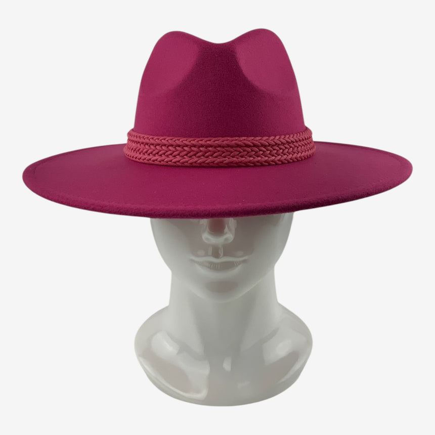 Wide-Brim Wool Felt Fedora with Braided Cord Band | Hats