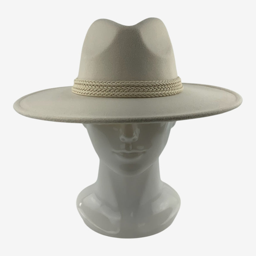 Wide-Brim Wool Felt Fedora with Braided Cord Band | Hats