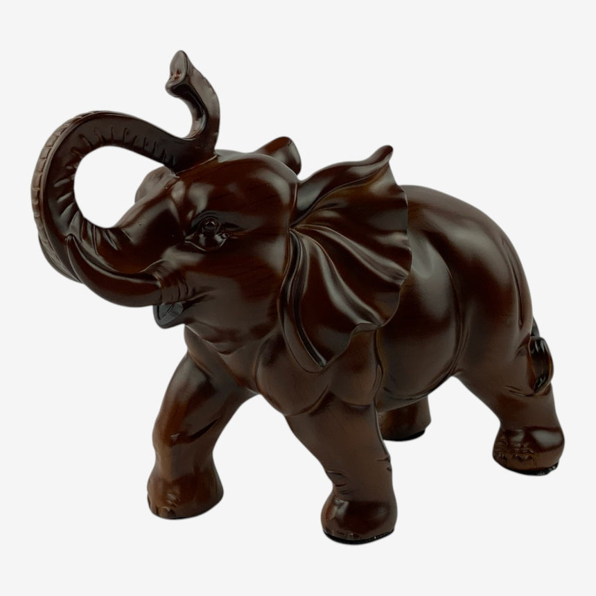Carved Resin Elephant Figurine — Dark Wood Finish | Home Decor