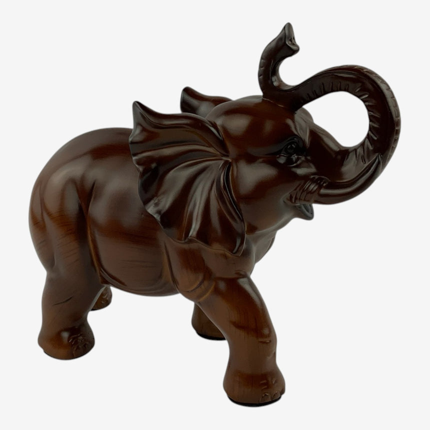 Carved Resin Elephant Figurine — Dark Wood Finish | Home Decor