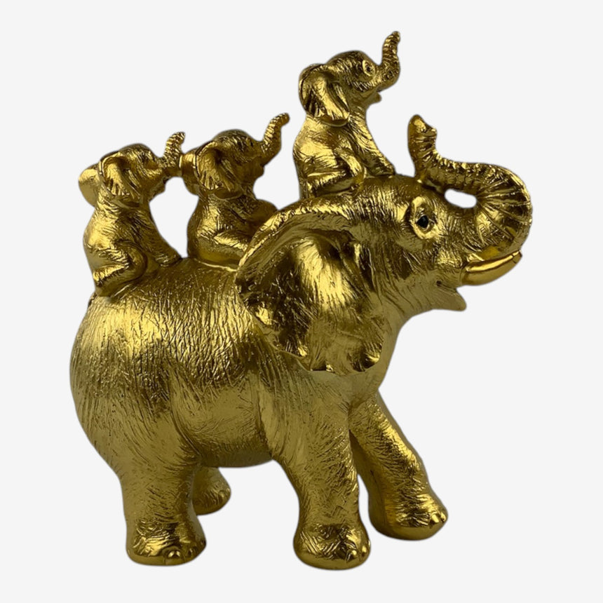 Metallic Gold Elephant Family Figurine — Playful Design | Home Decor