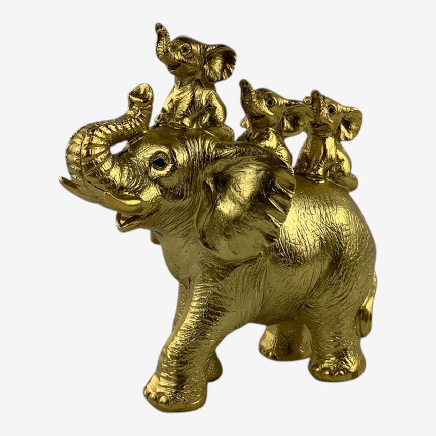 Metallic Gold Elephant Family Figurine — Playful Design | Home Decor