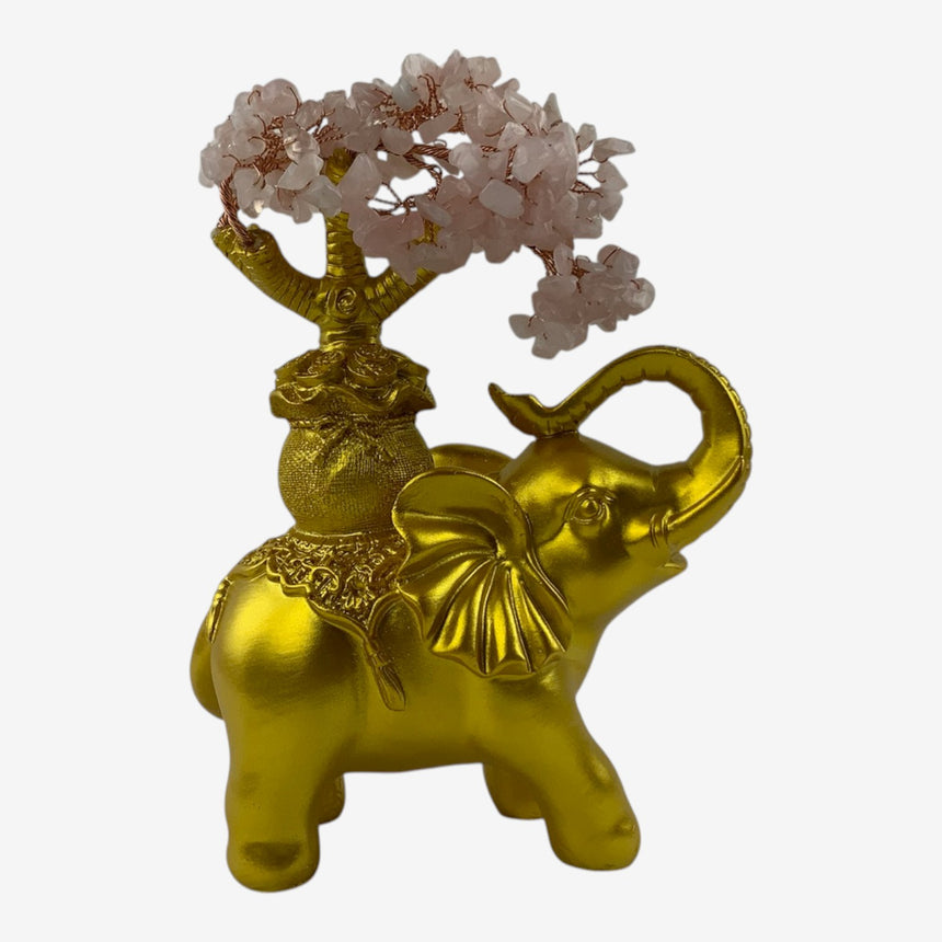 Gold Elephant Figurine with Quartz Gemstone Money Tree | Home Decor