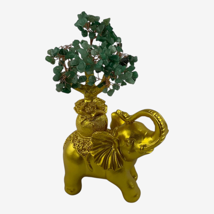 Gold Elephant Figurine with Quartz Gemstone Money Tree | Home Decor