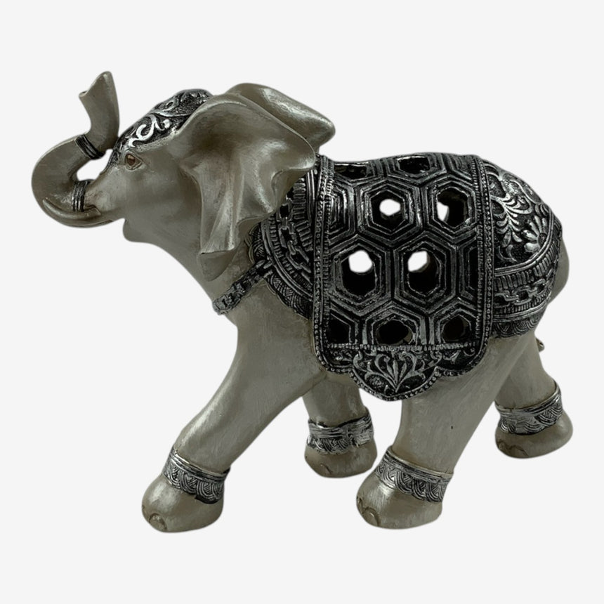 Silver Elephant Figurine with Openwork Saddle | Home Decor