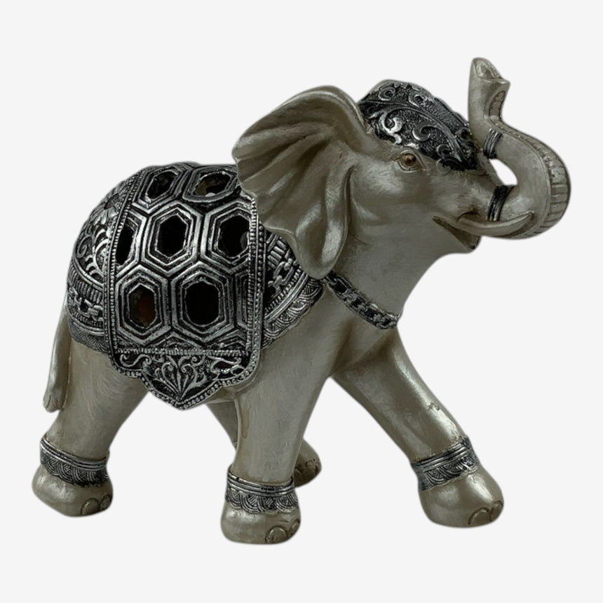 Silver Elephant Figurine with Openwork Saddle | Home Decor