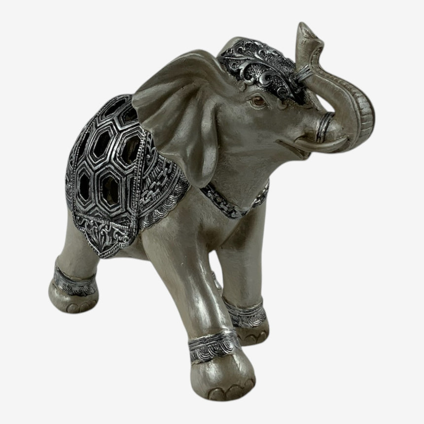 Silver Elephant Figurine with Openwork Saddle | Home Decor