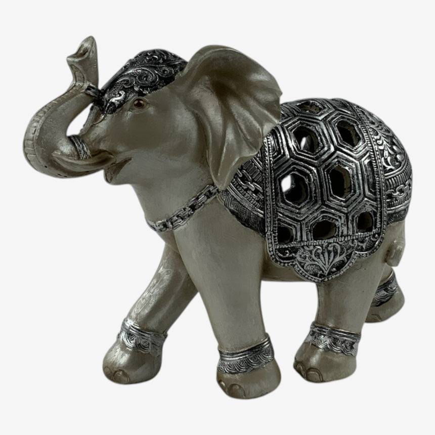 Silver Elephant Figurine with Openwork Saddle | Home Decor