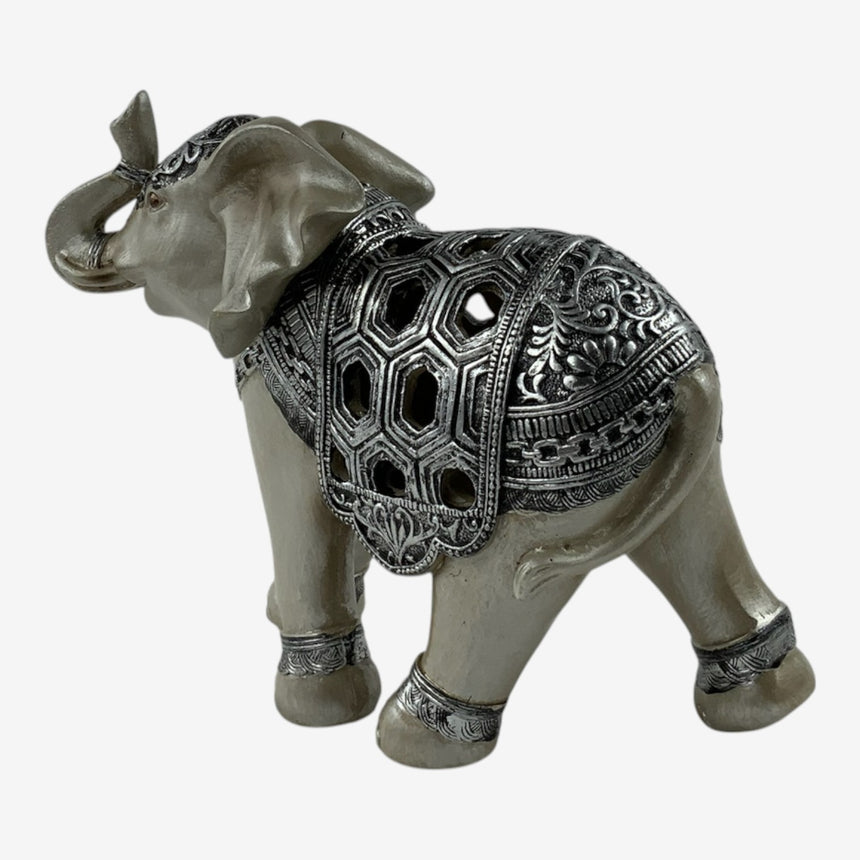 Silver Elephant Figurine with Openwork Saddle | Home Decor