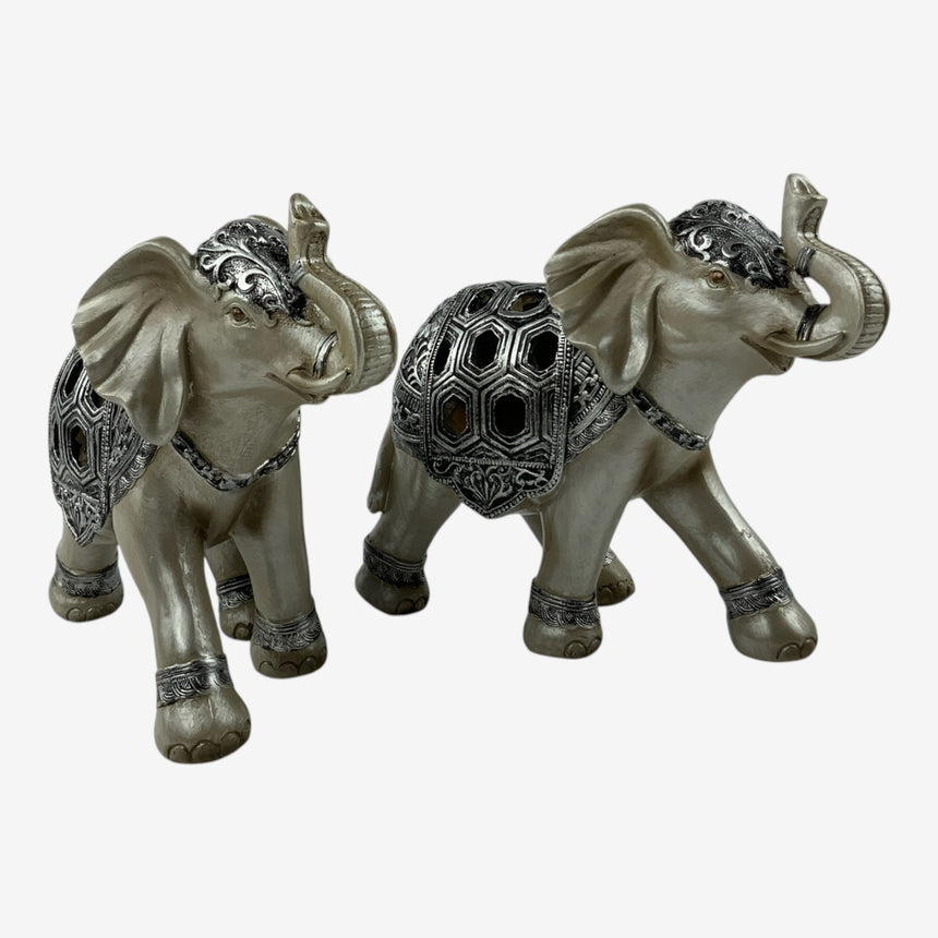Silver Elephant Figurine with Openwork Saddle | Home Decor