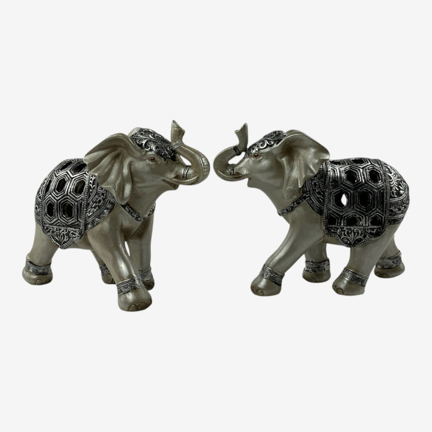 Silver Elephant Figurine with Openwork Saddle | Home Decor