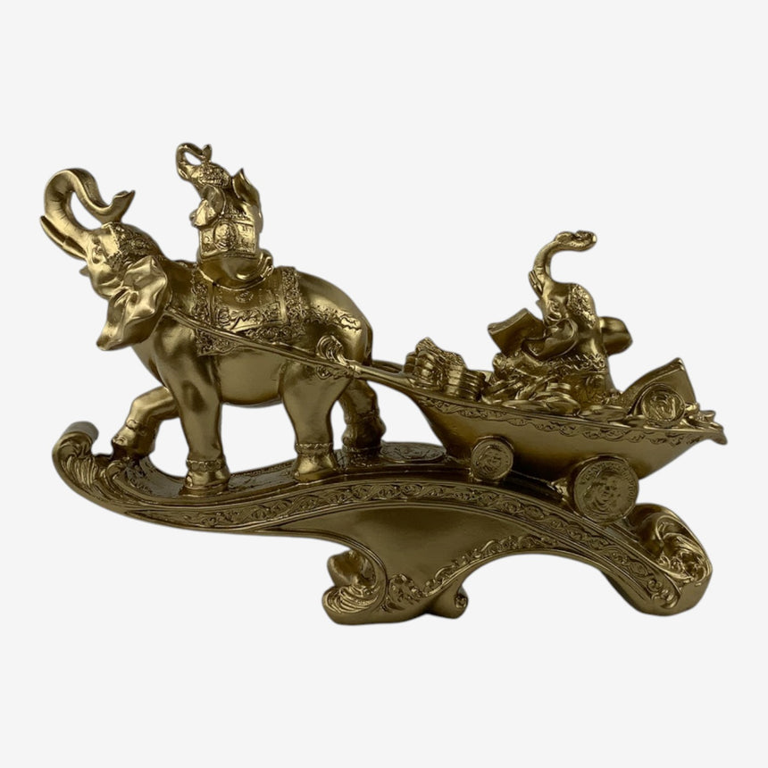 Gold-Tone Polyresin Elephant Cart Figurine with Coins | Home Decor