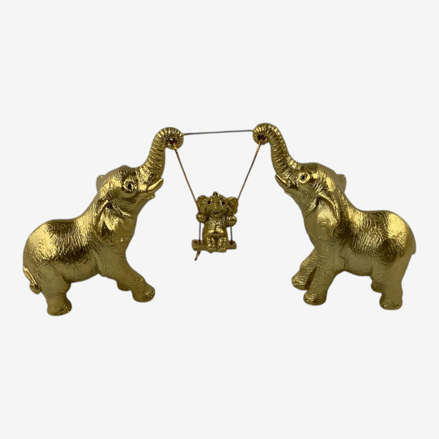 Gold-Tone Elephant Pair Figurine with Swinging Calf | Home Decor
